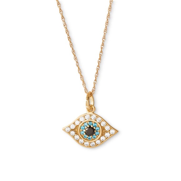Black, Blue and White Cubic Zirconia Evil Eye Pendant in 10K Solid Gold - Picture 1 of 7